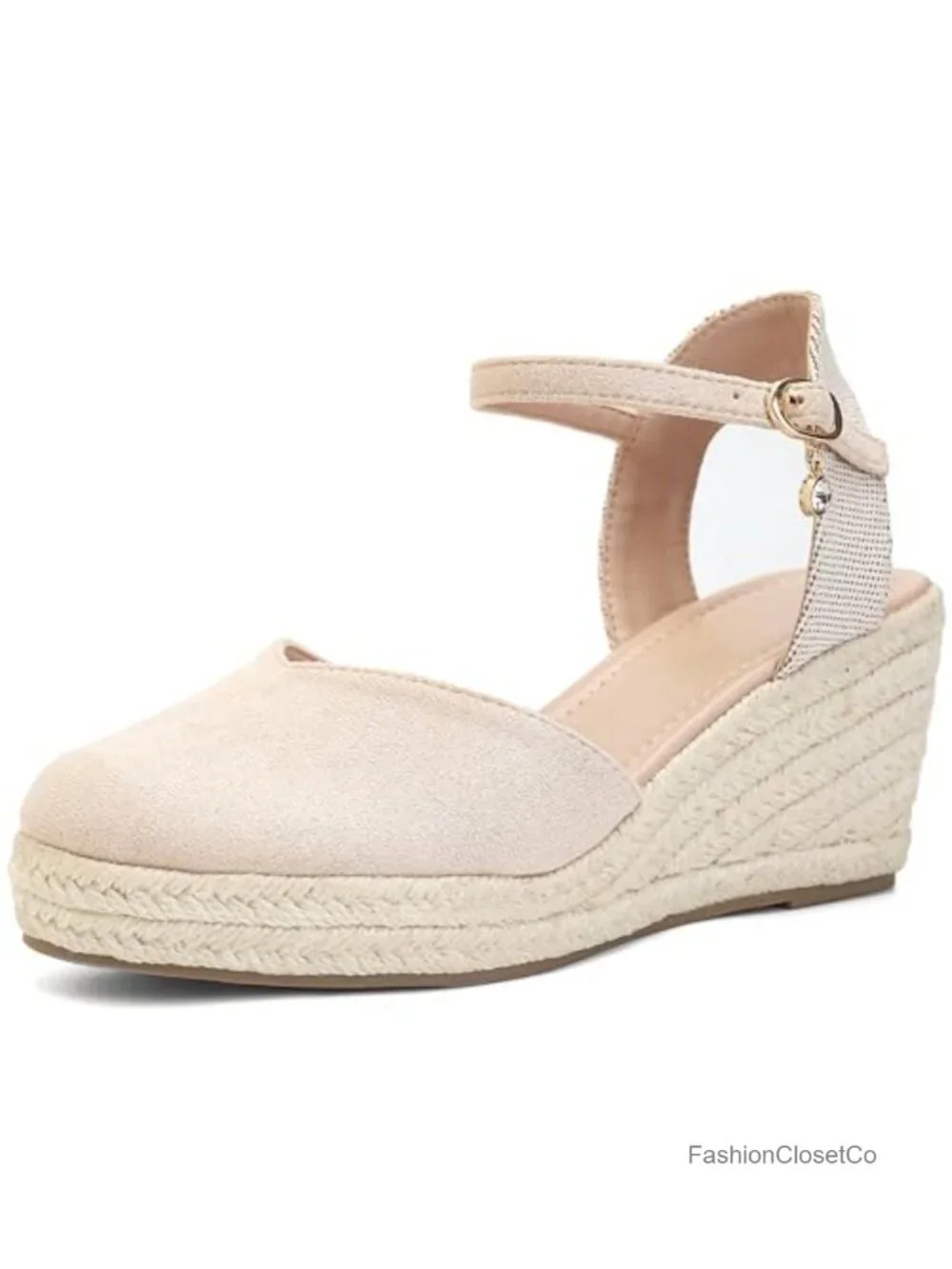 Women's Espadrille Wedge Sandals, Suede Closed Toe Ankle Strap